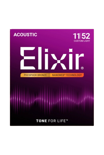 Elixir Acoustic Phosphor Bronze Strings With Nanoweb Coating 11-52 Gauge