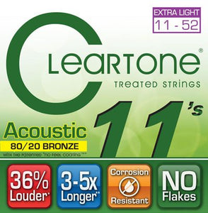 Cleartone Treated Acoustic Guitar Strings Set- 7611 80/20 Bronze - Custom Light