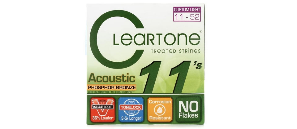 Cleartone Treated Acoustic Guitar Strings Set- 7411 Phosphor Bronze - Custom Light