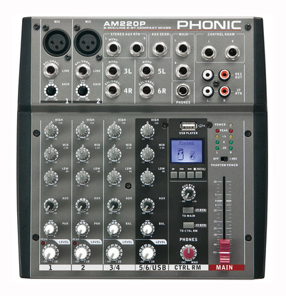 Phonic AM220P 6 Channel Mixer with USB Player