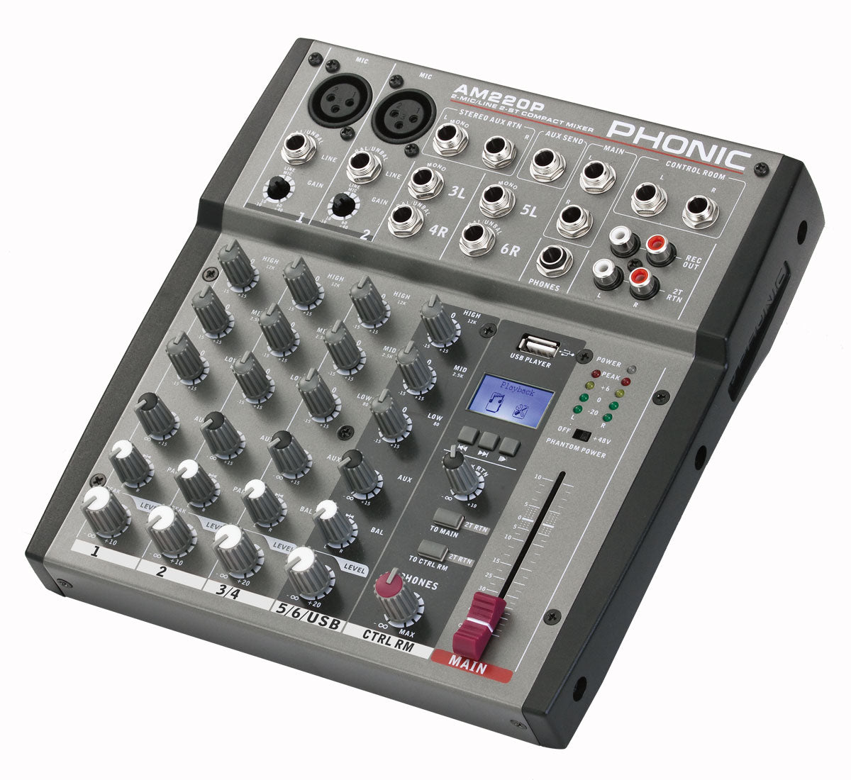 Phonic AM220P 6 Channel Mixer with USB Player