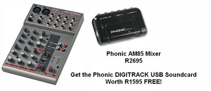 Phonic AM85 6 Channel Mixer + FREE Digitrack Soundcard