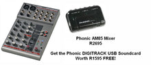Load image into Gallery viewer, Phonic AM85 6 Channel Mixer + FREE Digitrack Soundcard