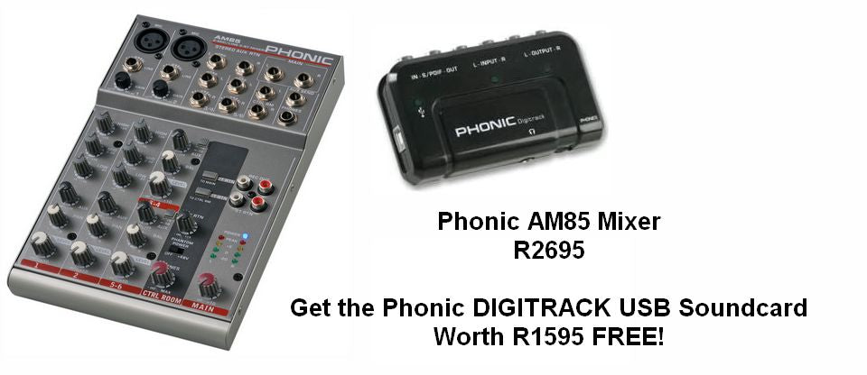 Phonic AM85 6 Channel Mixer + FREE Digitrack Soundcard